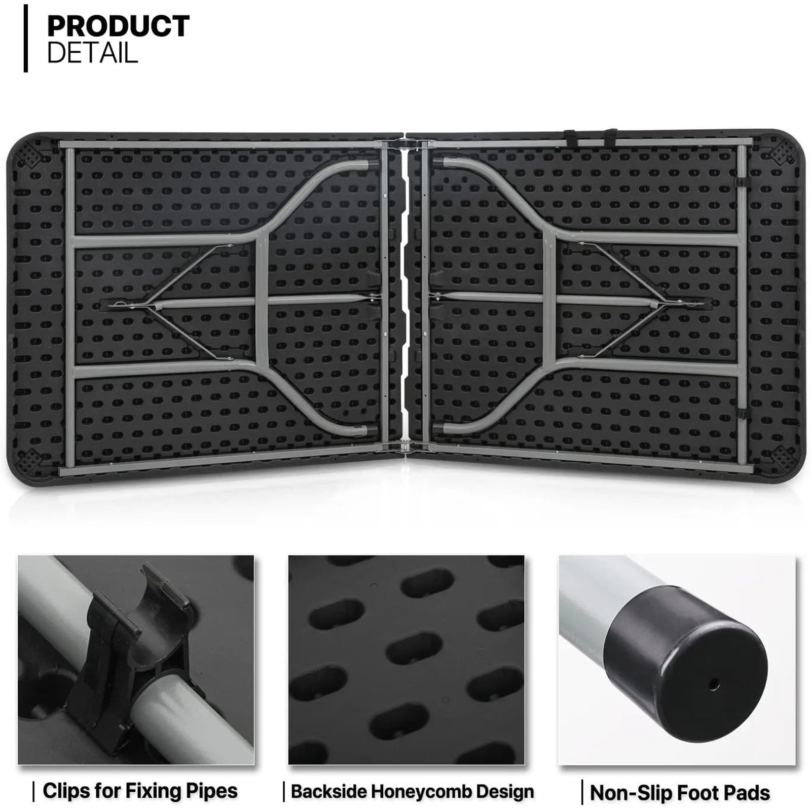 6 ft Plastic Folding Table Portable Fold-in-Half Table