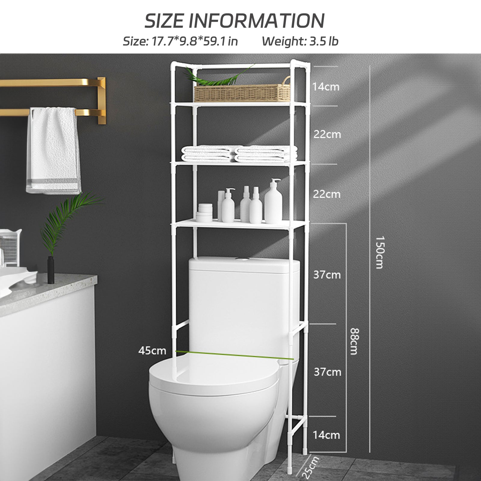 3-Tier Over the Toilet Storage Rack Bathroom Organizer, White