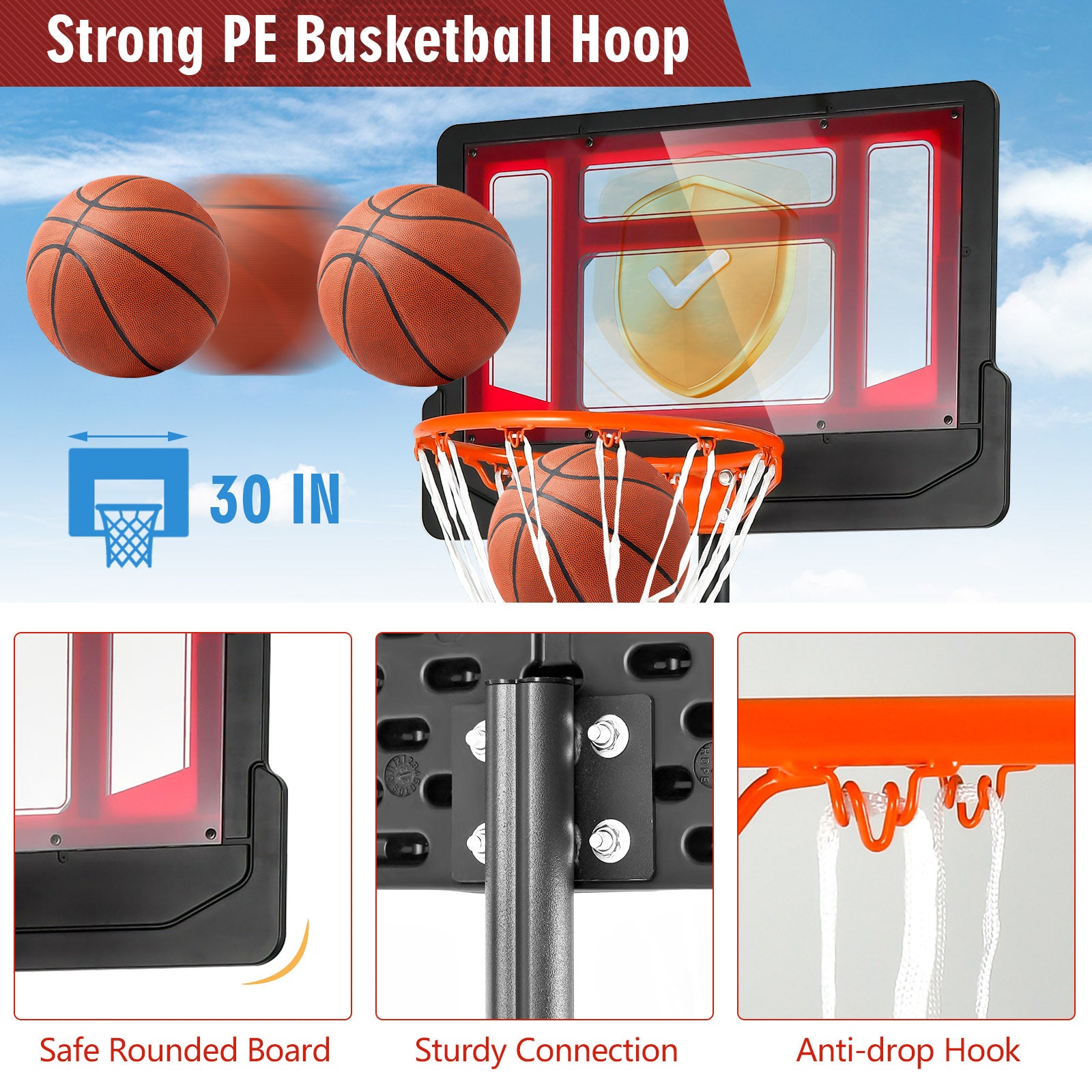 4.3-8.2 FT Portable Basketball Hoop with Adjustable Height and Wheels