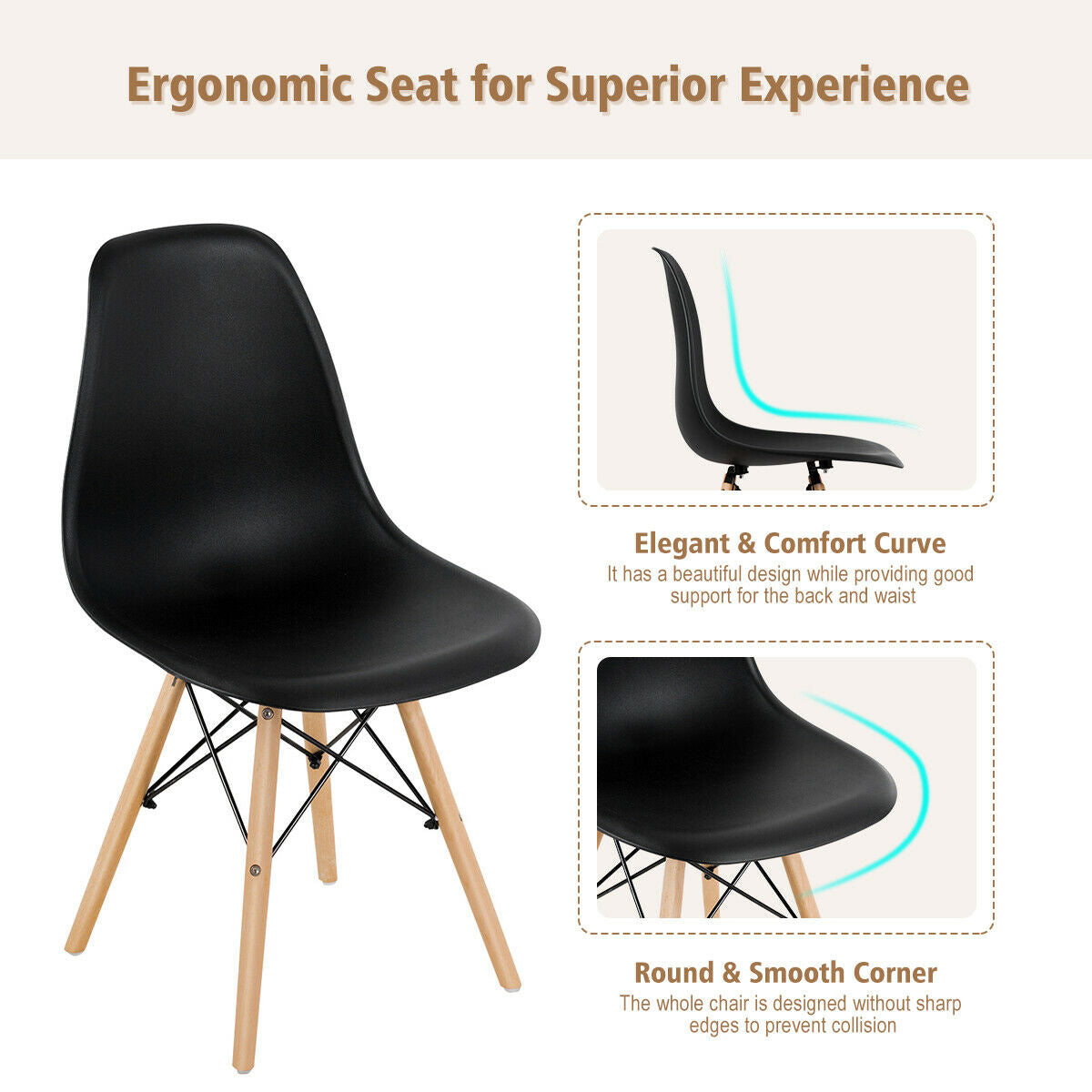 4 Pieces Modern Armless Dining Chair Set with Wood Legs